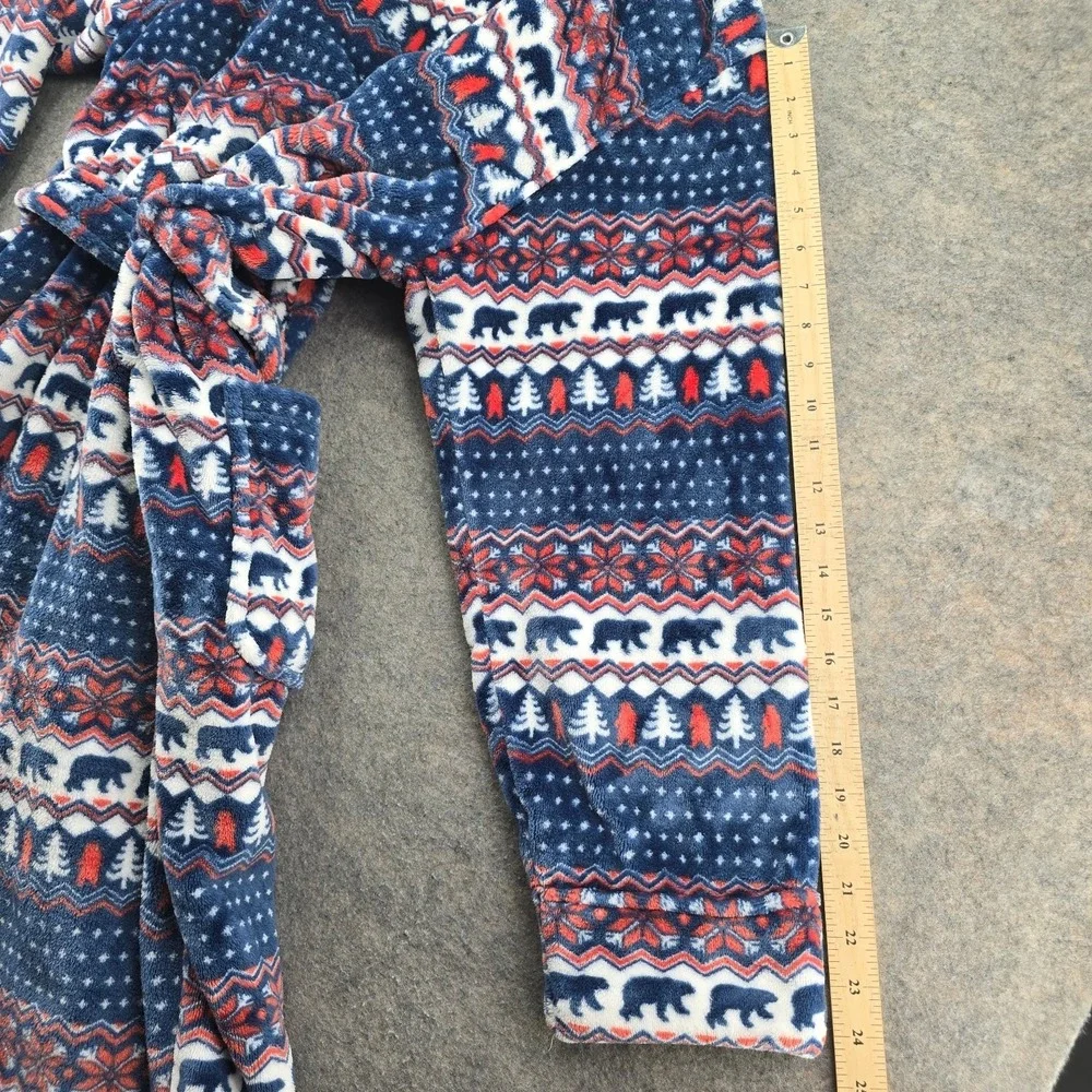 Chubbies Robe Mens One Size Blue Red Fair Isle Bear Fleece Belted Pockets Posh